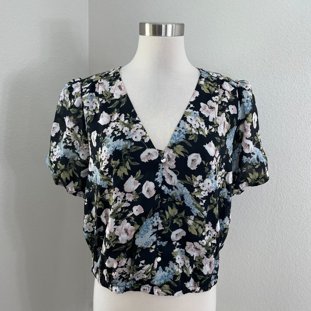 ASTR The Label Womens XL Floral Button Up Blouse Short Sleeve Shirt Top